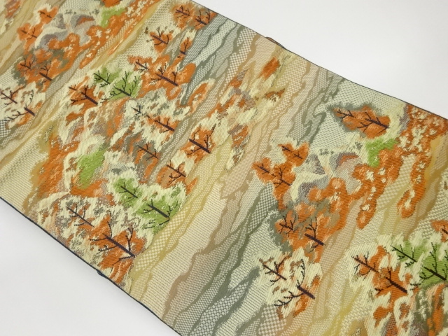 リサイクル　雲に木々模様織出し名古屋帯